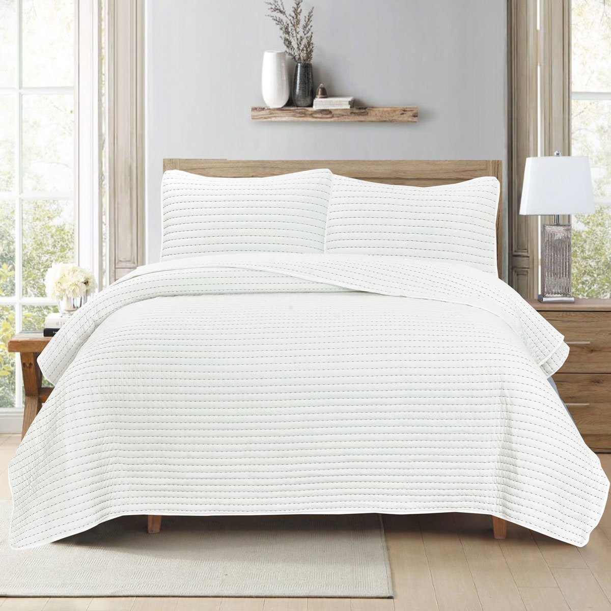 Colcha Lyndell Blanco con Gris Chd Home Textile Llc - King Size