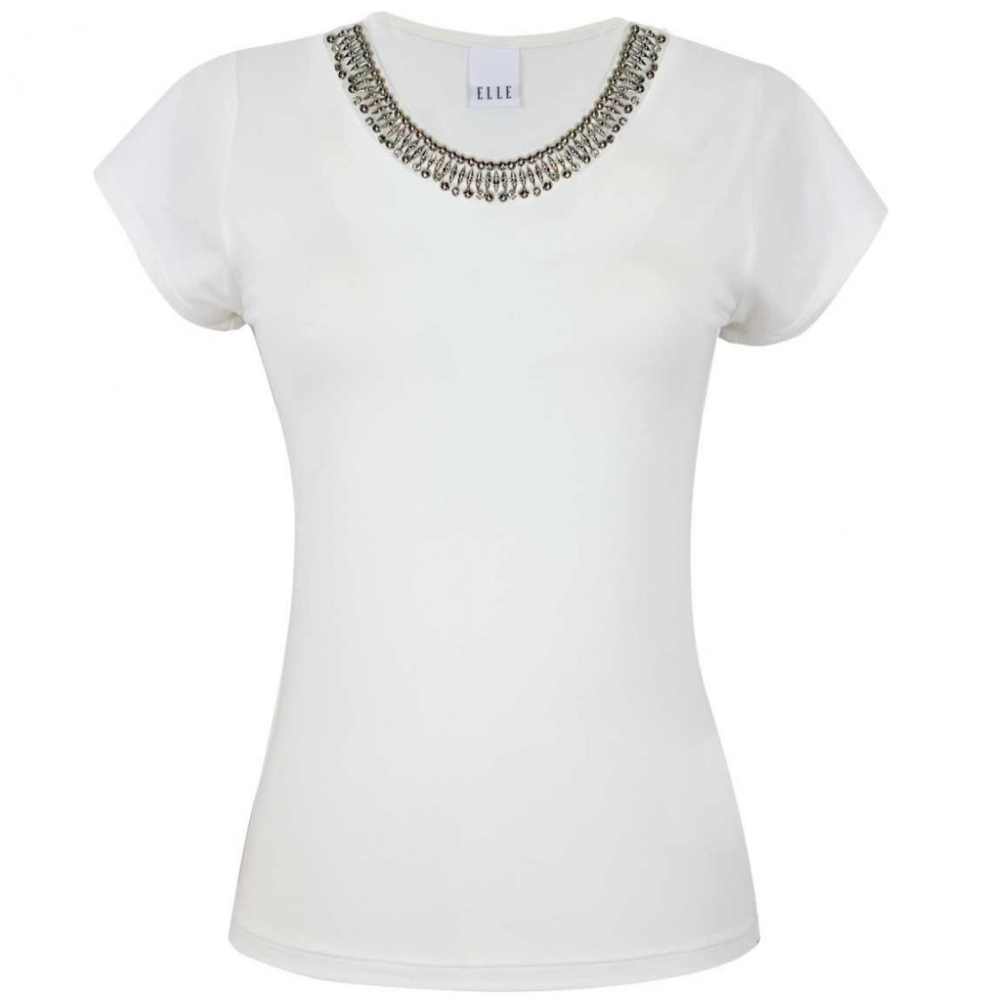 Blusa Hueso con Aplicación en Escote Elle para Mujer