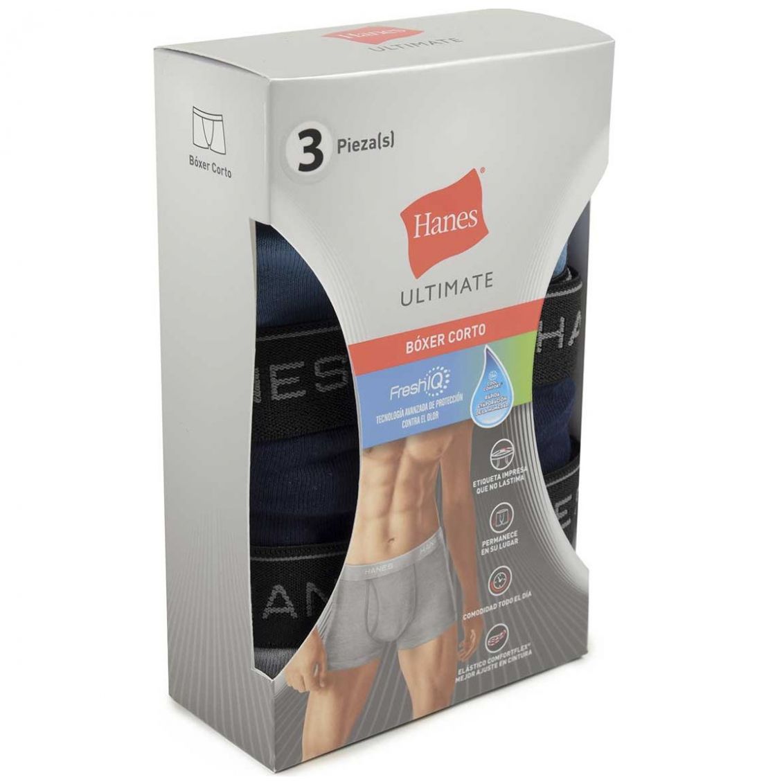 Bóxer Corto 3 Pack Hanes para Hombre Modelo Elo 2823S01S01