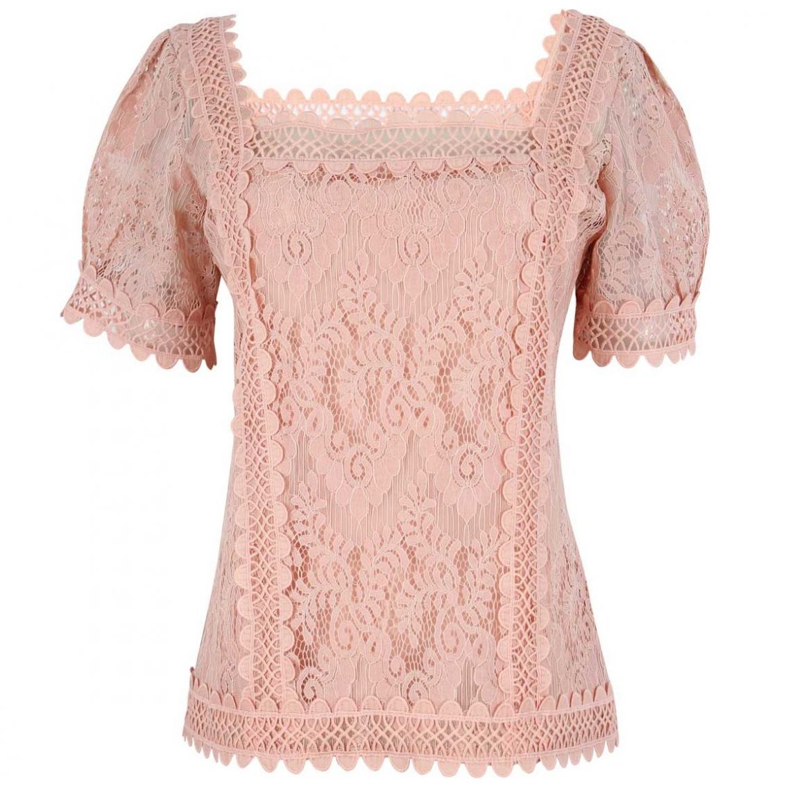 Blusa Cuello Cuadrado Diseño Encaje Basel para Mujer