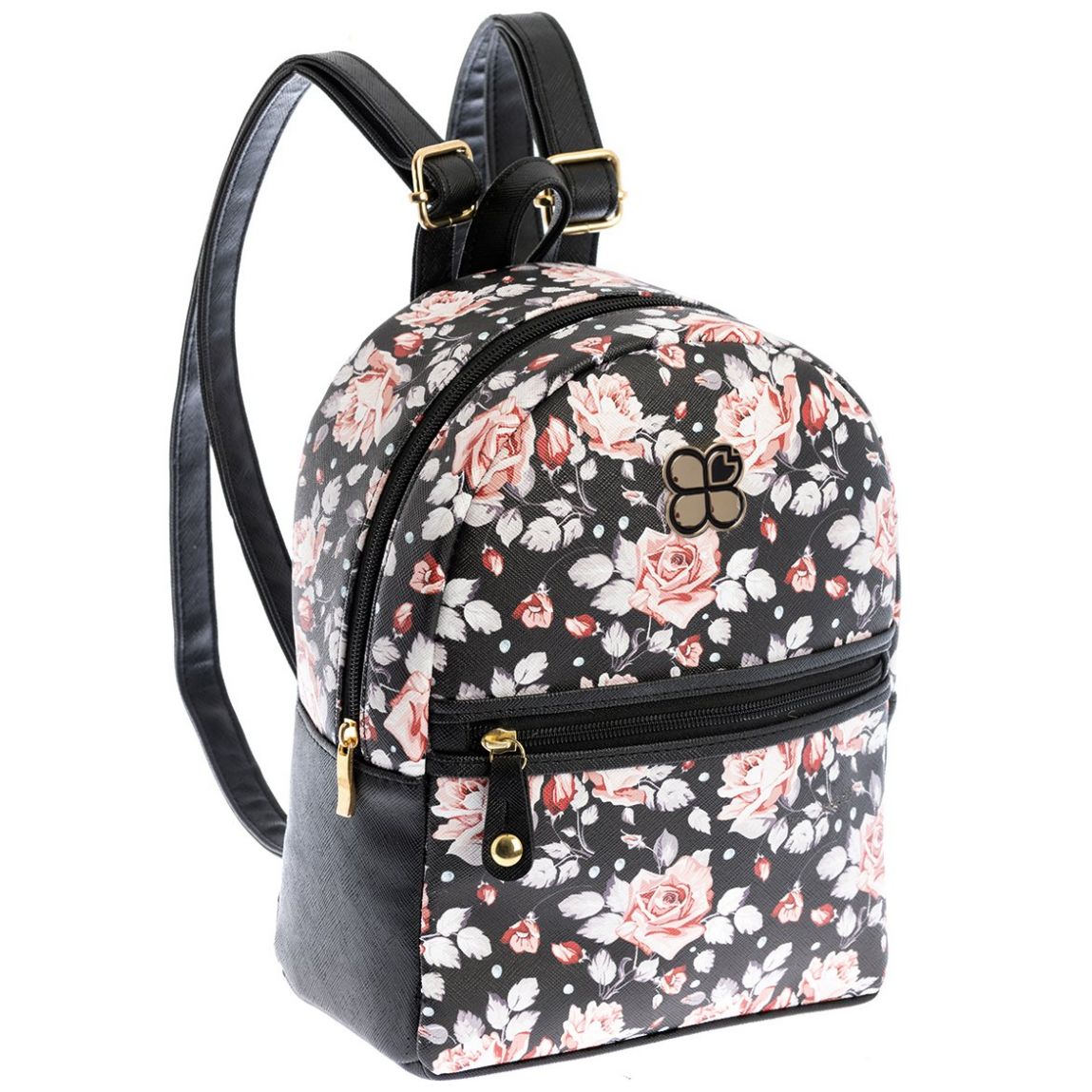 Mochila negra store con rosas