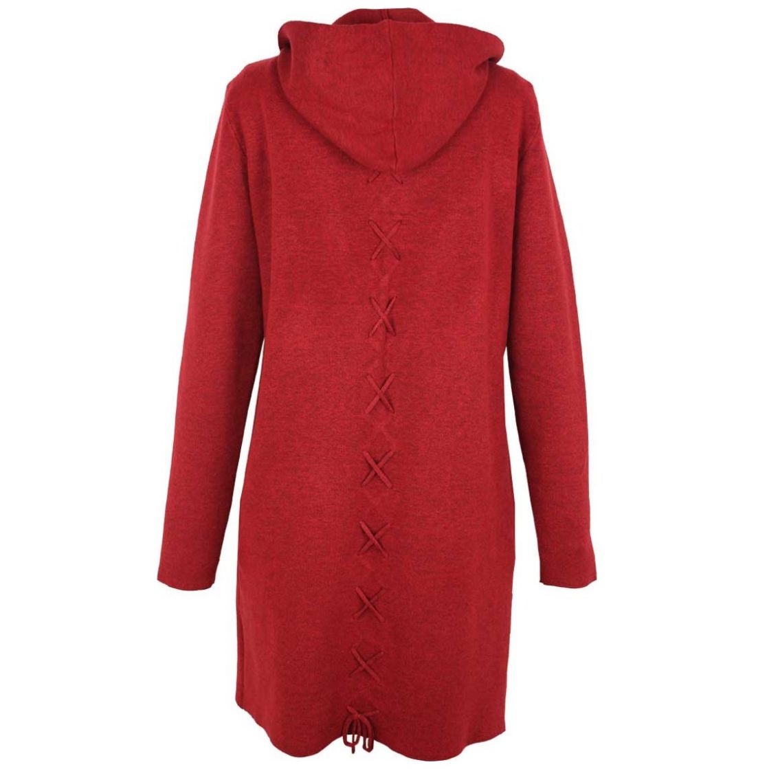 Suéter Rojo Obscuro Cuello Abierto Diseño Largo con Bolsas Elle