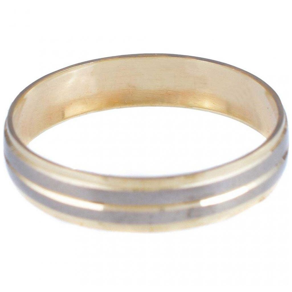 Argolla Confort Biselado 4Mm Oro Amarillo Y Blanco de  14K Doble o