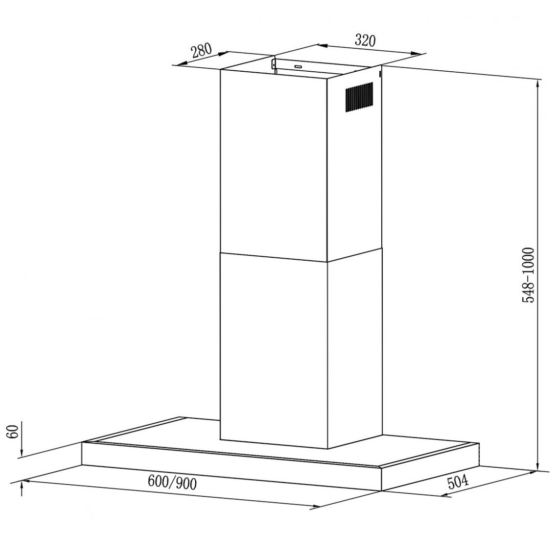 Campana de Pared Box Glass 90 Cm Glasgow