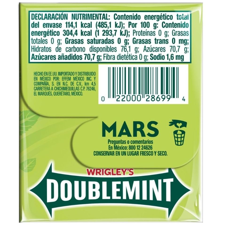 Goma de Mascar Doublemint 40.5 G Wrigleys