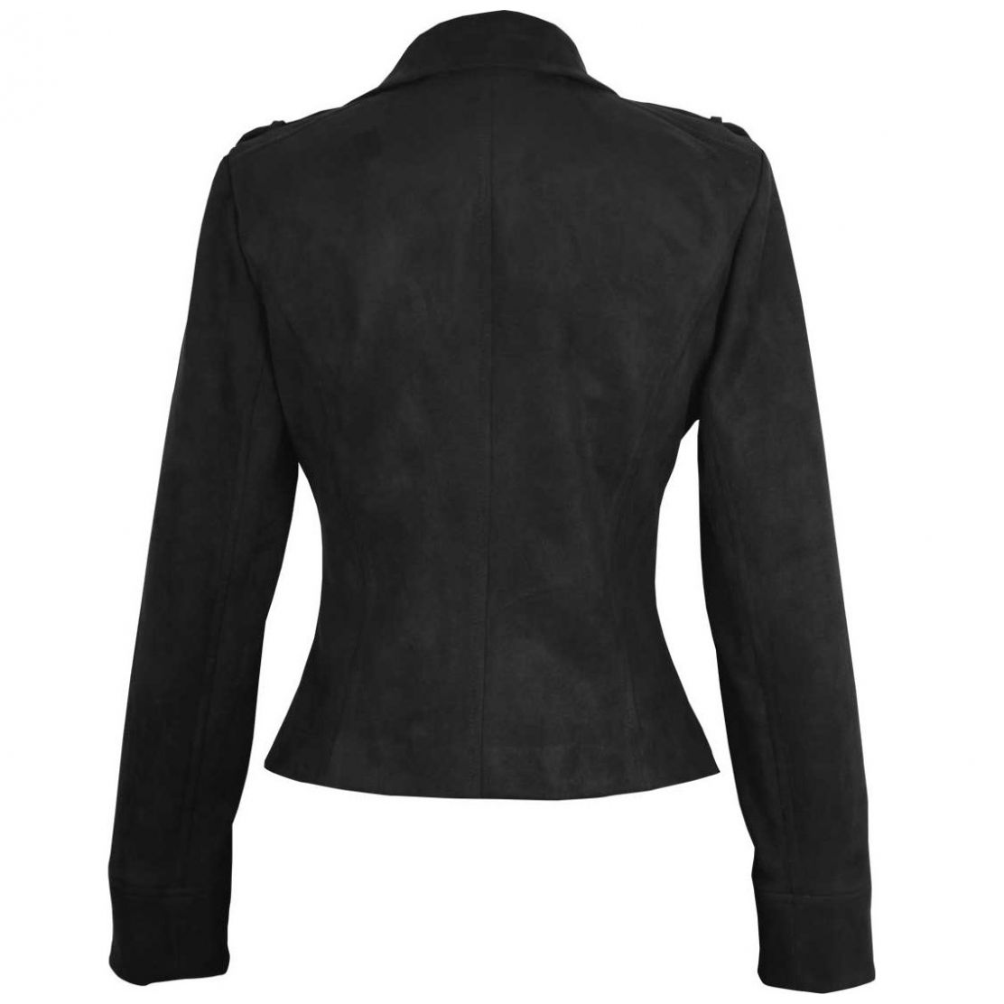 Chamarra Cuello Solapa Diseño Lisa Negra con Cierres Elle