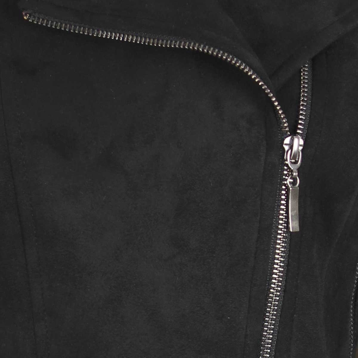 Chamarra Cuello Solapa Diseño Lisa Negra con Cierres Elle