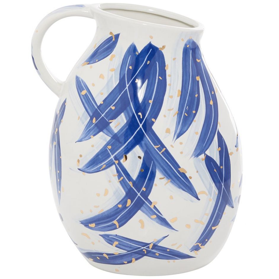 Florero de Ceramica Plumas 9X11Cm Azul Blanco Uma