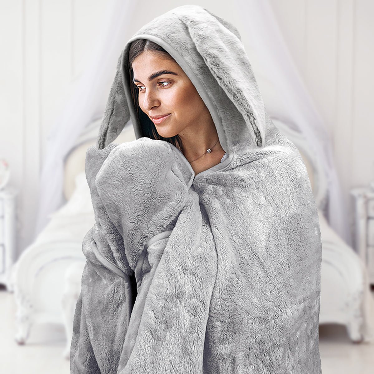 Frazada con Capucha Conejo Mink