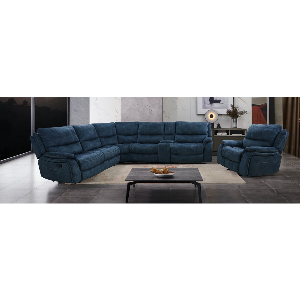 Sala Modular 6 Piezas con 3 Reclinables Manual Sofia Azul Cheers