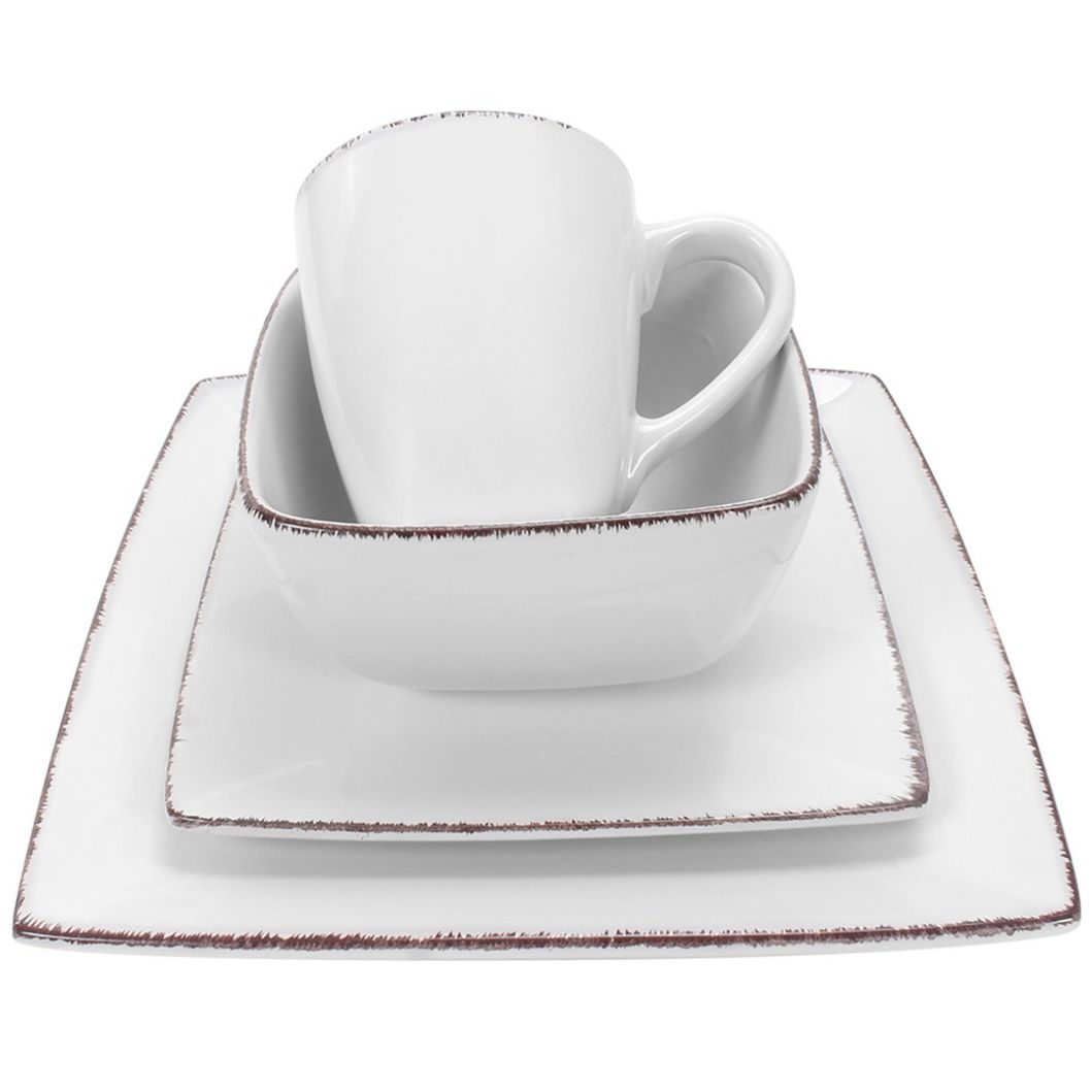 Vajilla Cuadrada Charlotte de Cerámica de 16 Piezas Crown Baccara