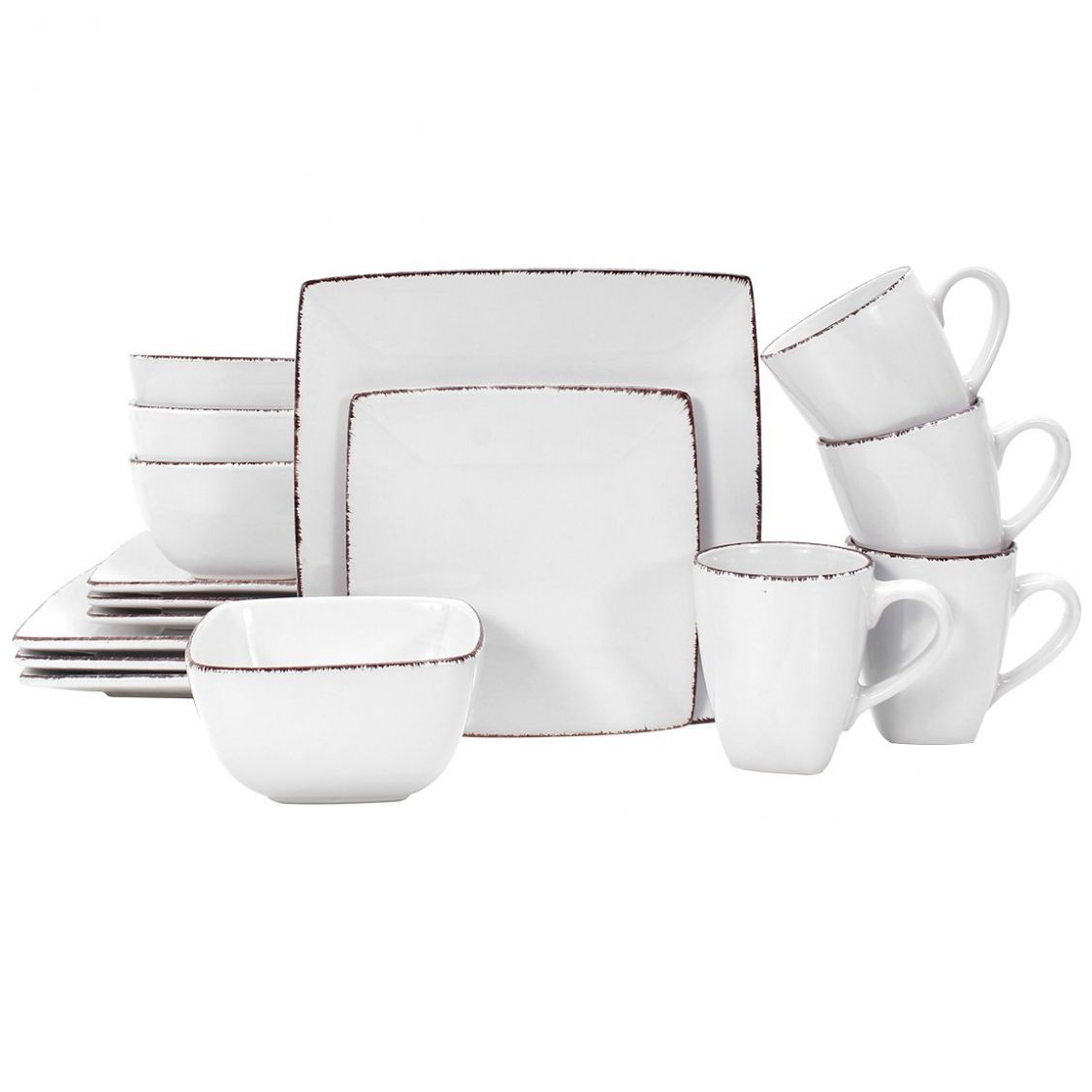 Vajilla Cuadrada Charlotte de Cerámica de 16 Piezas Crown Baccara