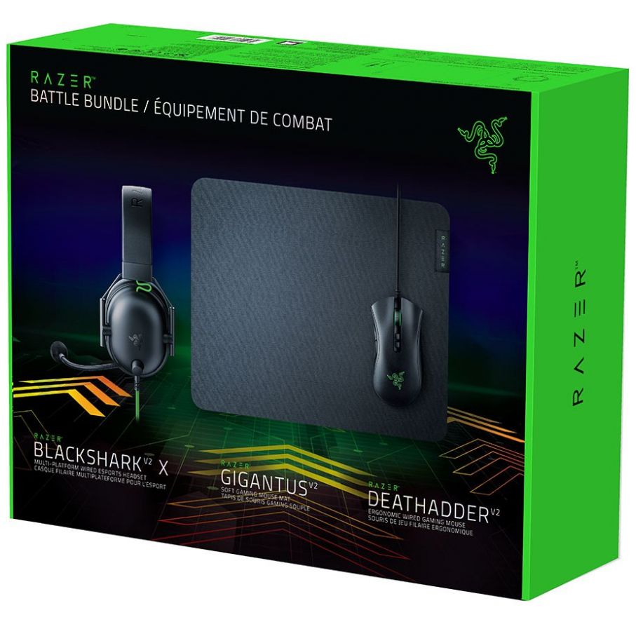 Bundle Battle Razer (Headset Blackshark V2 X, Mouse Mat Gigantus V2 Medium, Mouse Deathadder V2, ) - Us Packaging