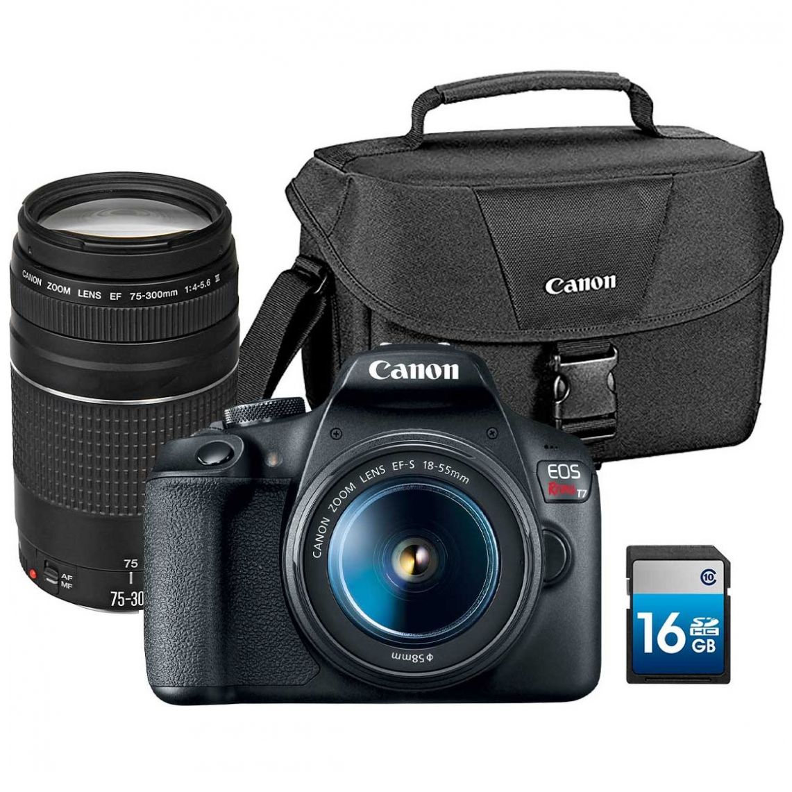 Cámara Eos Rebel T7 + 18-55Mm + 75-300Mm + Sd16Gb + 200Es