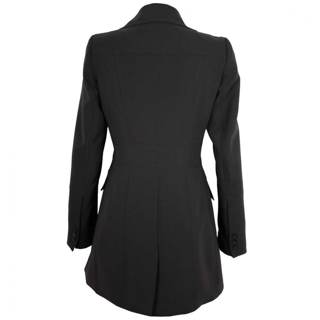 Abrigo Manga Larga Cuello Solapa Diseño Liso Negro con Cinto Basel