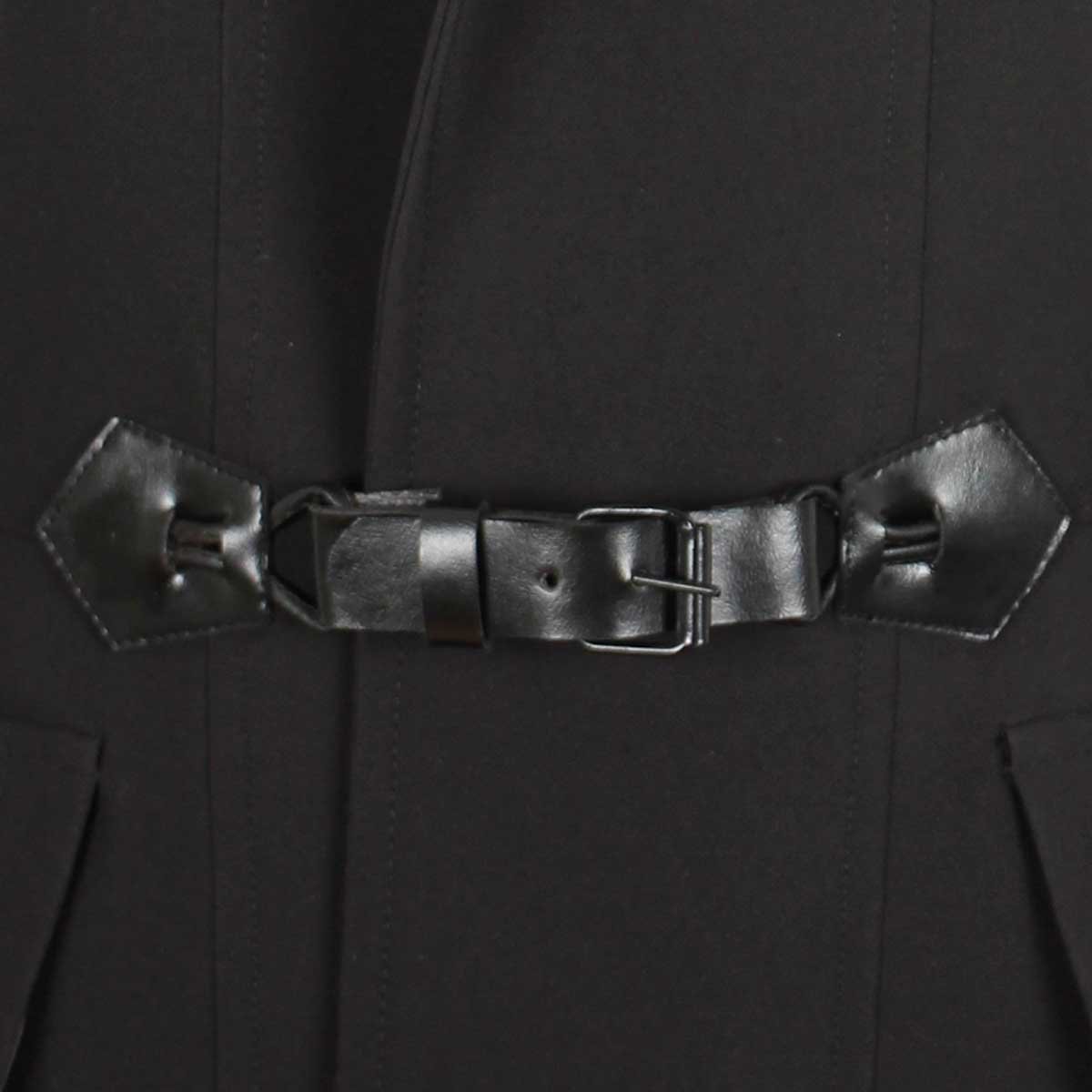 Abrigo Manga Larga Cuello Solapa Diseño Liso Negro con Cinto Basel