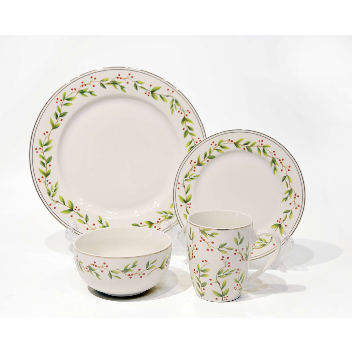 Vajillas 16 Piezas Nochebuena Blanco con Dorado Top Sun