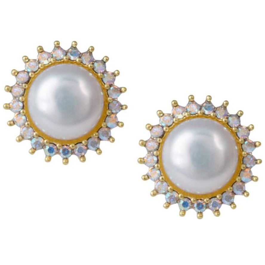 Aretes con Perla Blanca Y Pavé con Micro Cristal Efecto Ab Emanuel Ungaro