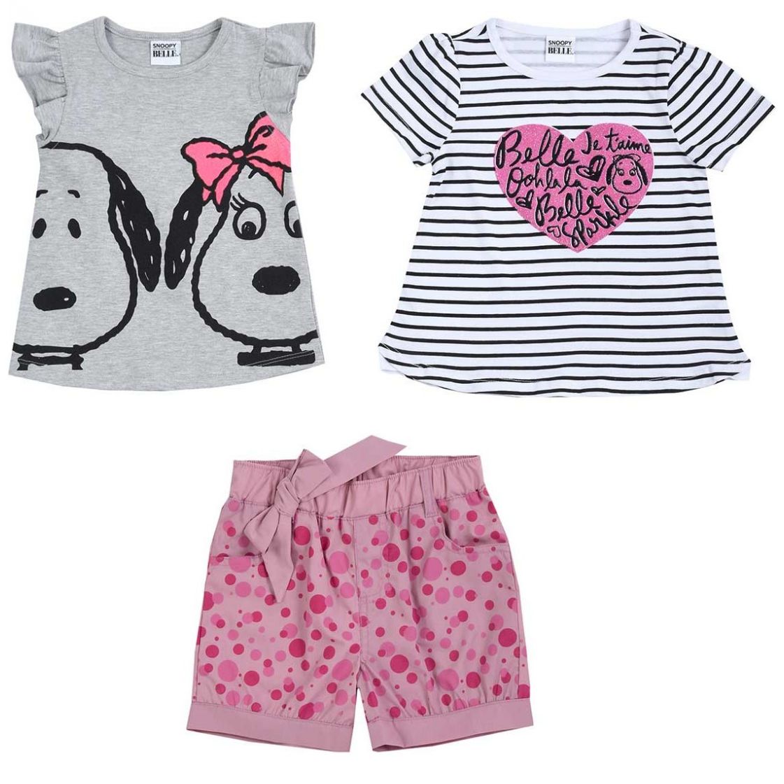 Set de 3 Piezas 2 Playeras Y Short Gabardina para Niña Snoopy