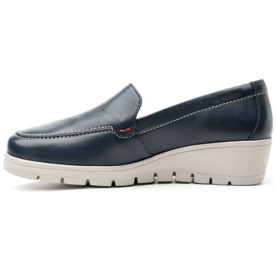Mocasín para Mujer Tacón Cuña Suela Dentada en Contraste Azul Flexi