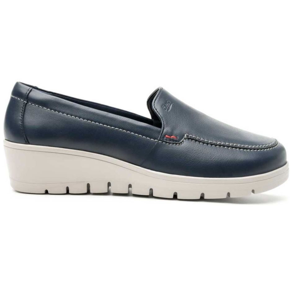 Mocasín para Mujer Tacón Cuña Suela Dentada en Contraste Azul Flexi