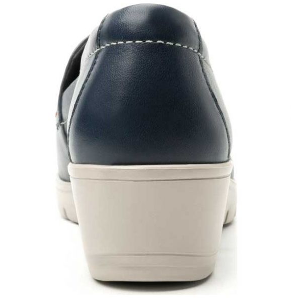 Mocasín para Mujer Tacón Cuña Suela Dentada en Contraste Azul Flexi