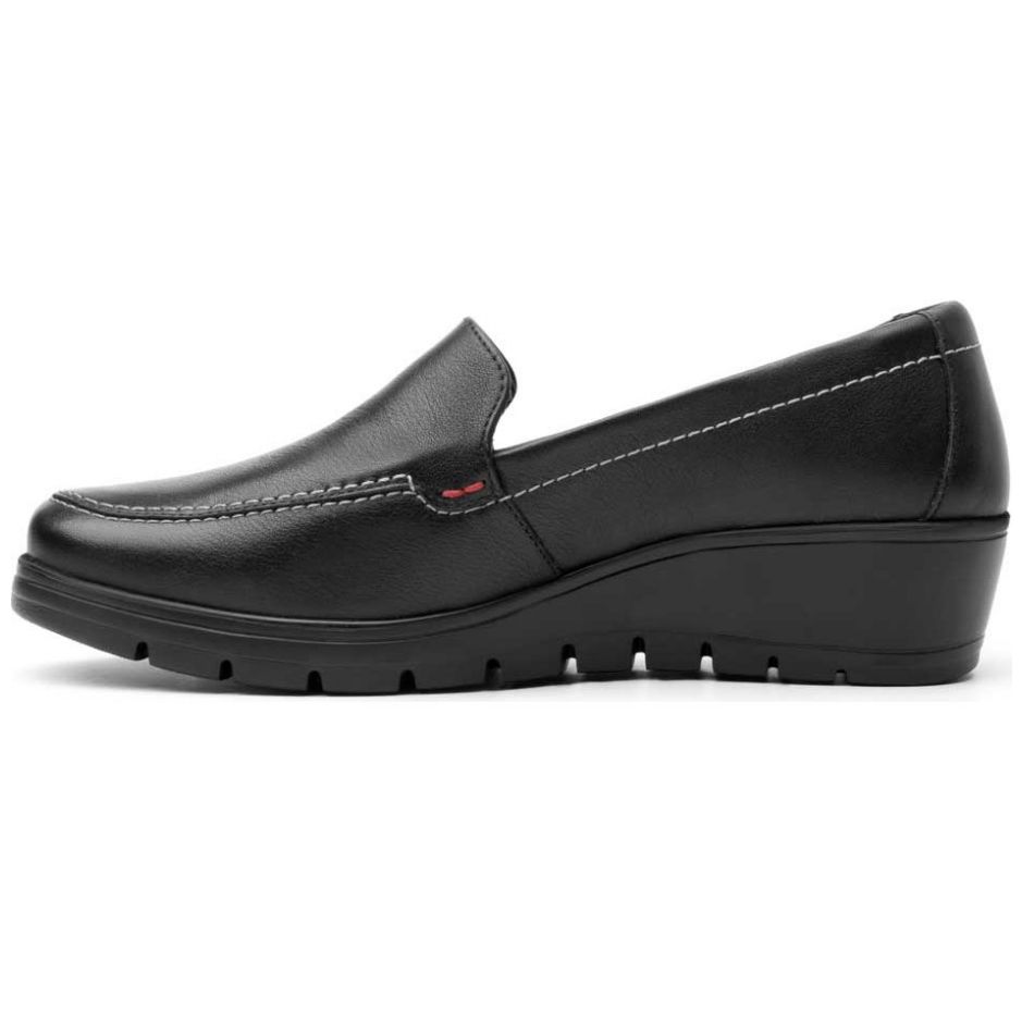Mocasín Negro para Mujer con Cuña Suela Dentada Flexi