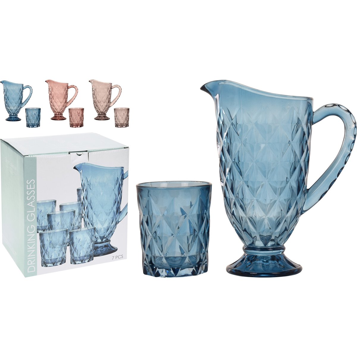 Set de Jarra Y Vasos de Vidrio Azul Excellent Houseware