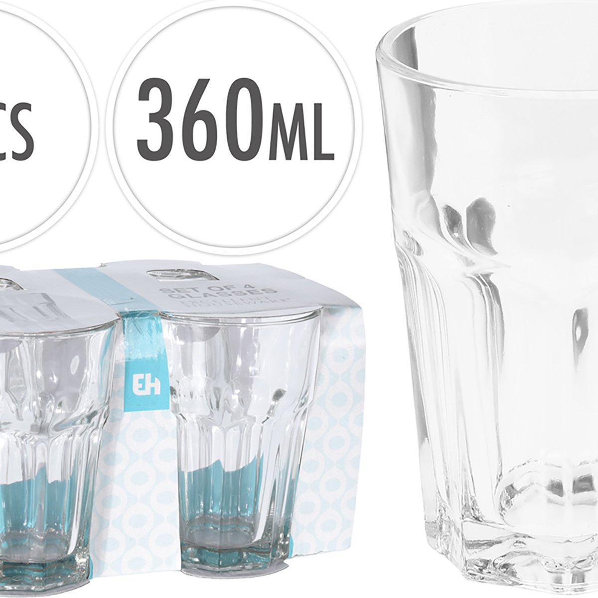 Set 4 Vasos Vidrio 360Ml Transparente Excellent Houseware