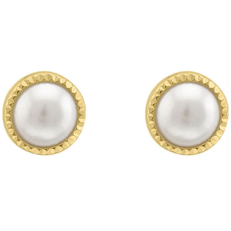 Broquel Oro 14K Perla Bisel Diamantado Brokellum