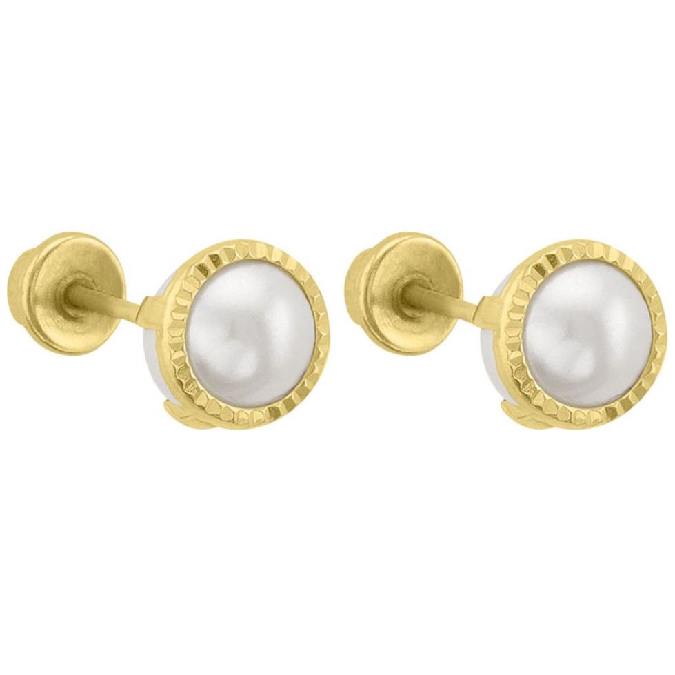 Broquel Oro 14K Perla Bisel Diamantado Brokellum