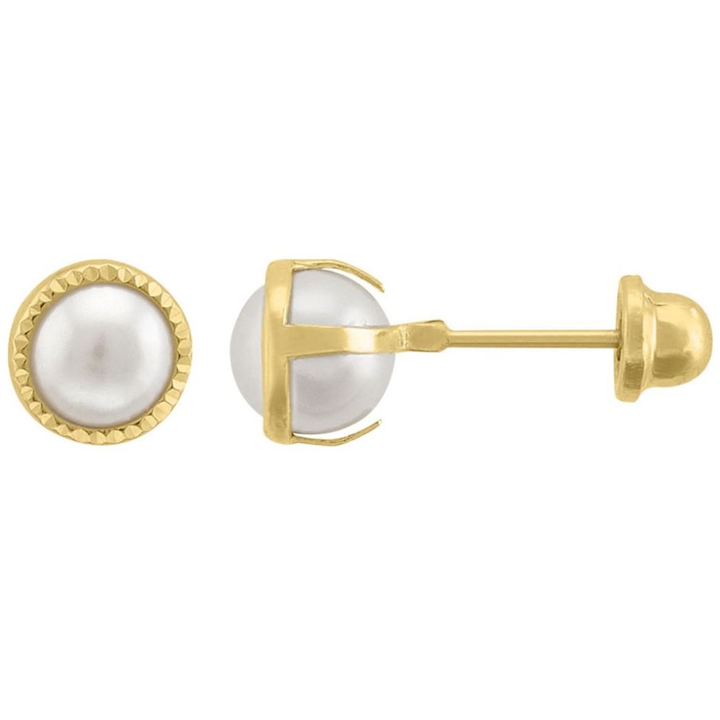 Broquel Oro 14K Perla Bisel Diamantado Brokellum