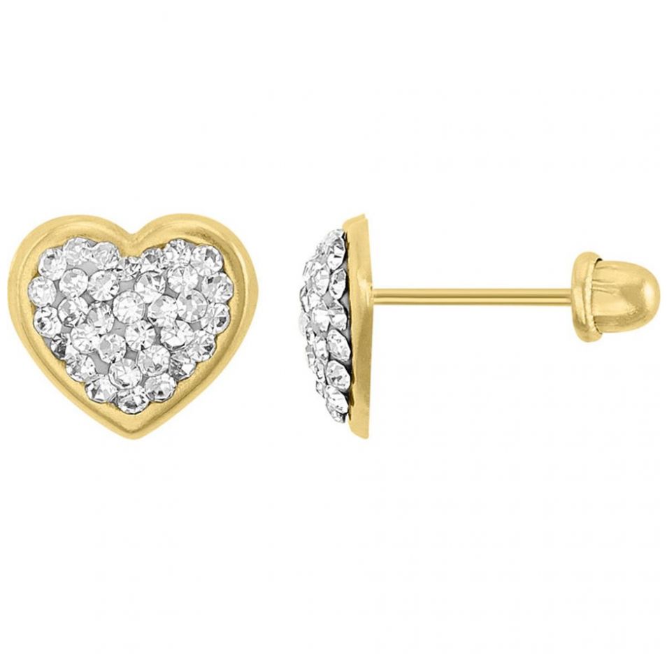 Broquel Oro 14K Corazón Cristal Grande Brokellum