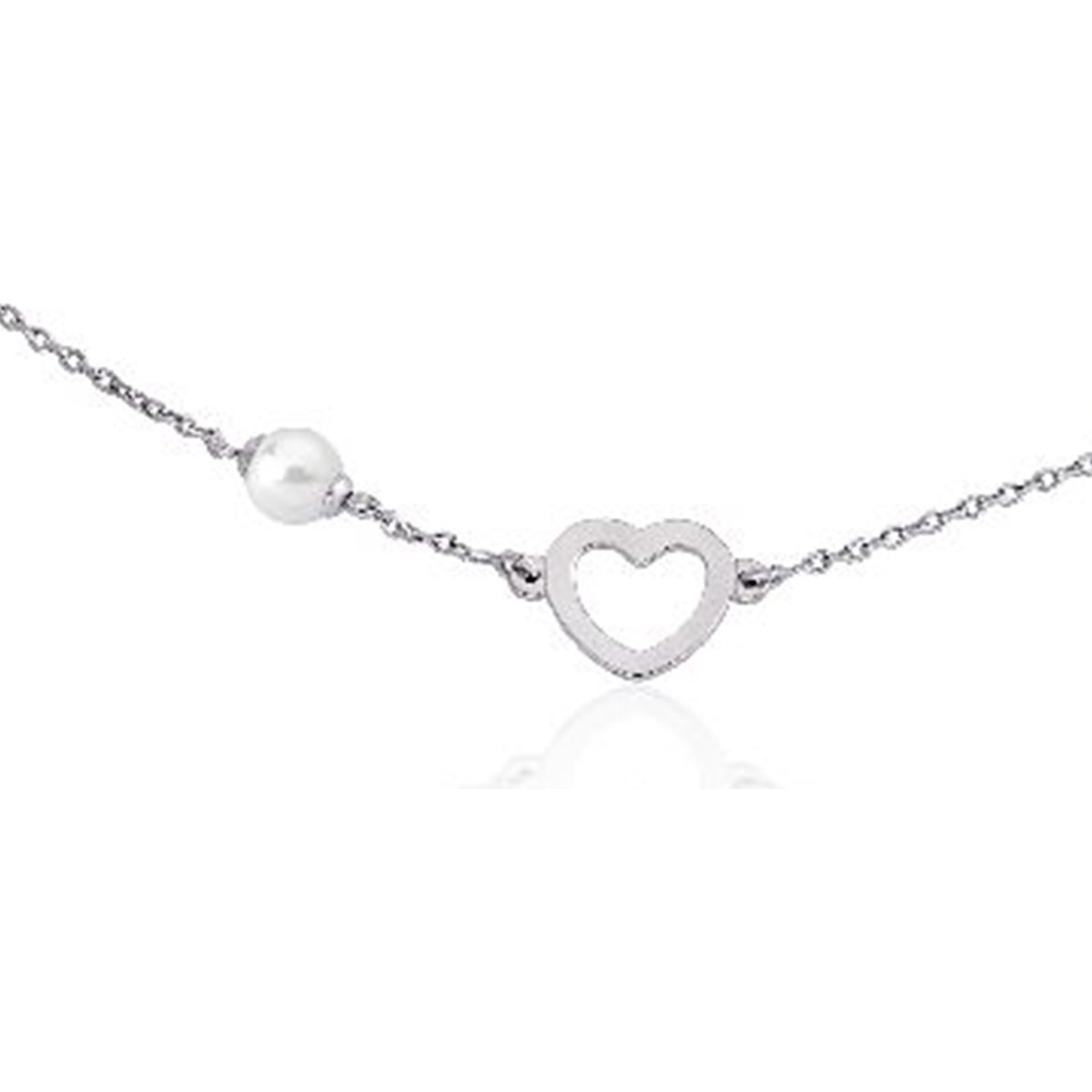Collar Majorica Plata Rodiada Forma Corazón Perla Blanca 5Mm
