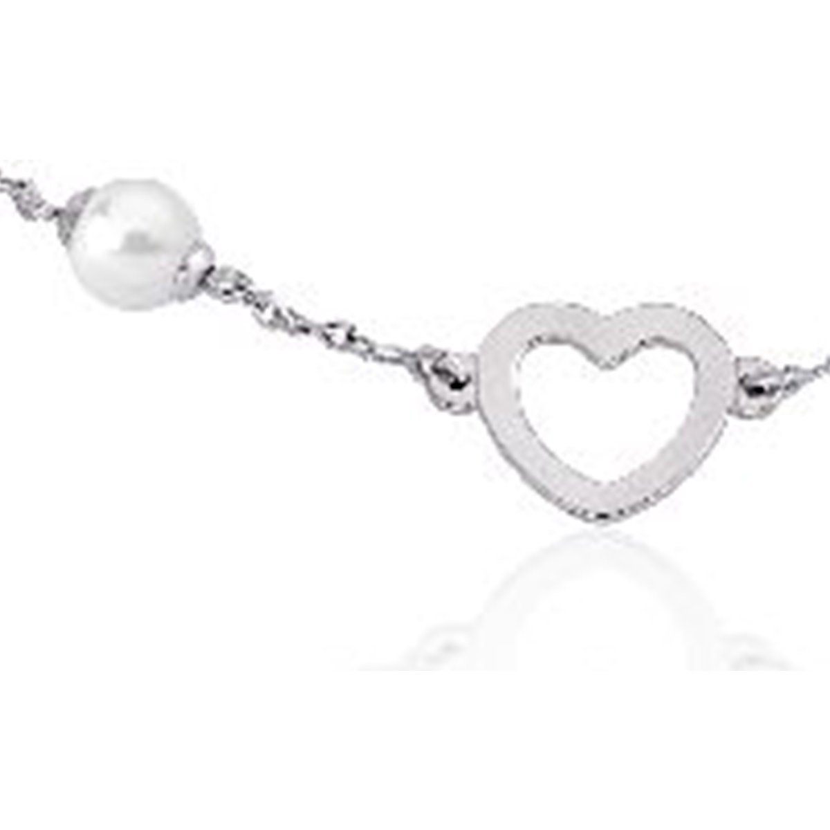 Collar Majorica Plata Rodiada Forma Corazón Perla Blanca 5Mm