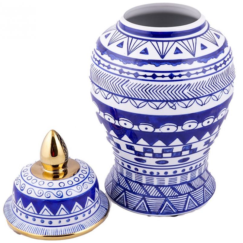 Home Nature Tarro de Cerámica Color Azul Y Blanco