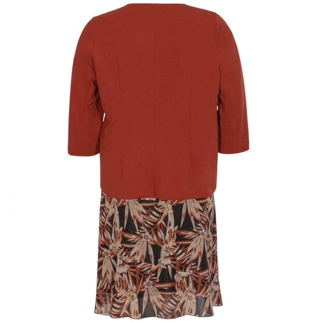 Conjunto 3 Piezas Saco Manga 3/4 Liso Top Y Falda Estampada Joces