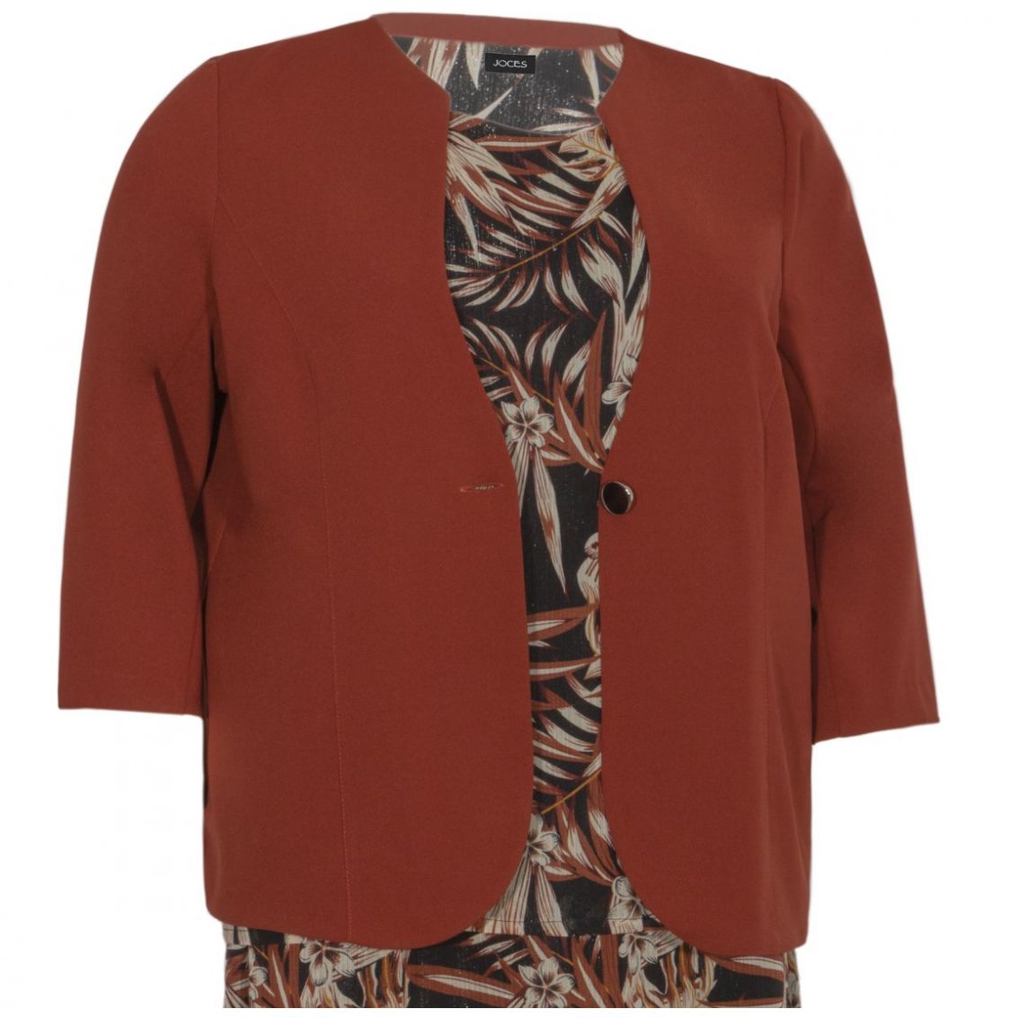 Conjunto 3 Piezas Saco Manga 3/4 Liso Top Y Falda Estampada Joces