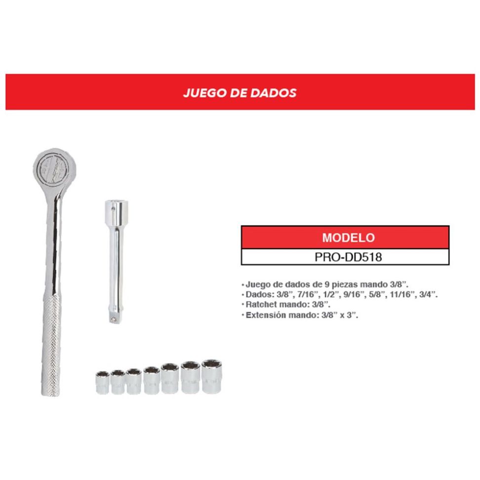 Juego de Dados 10 Piezas Sae 3/8 a 3/4 Promaker