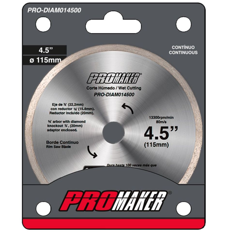 Disco Diamantado Continuo Corte Humedo 4-1/2 "x 7/8" Promaker