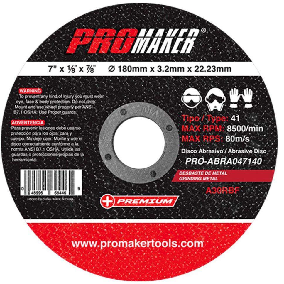 Disco de Desbaste para Metal 7" X 1/4 Promaker