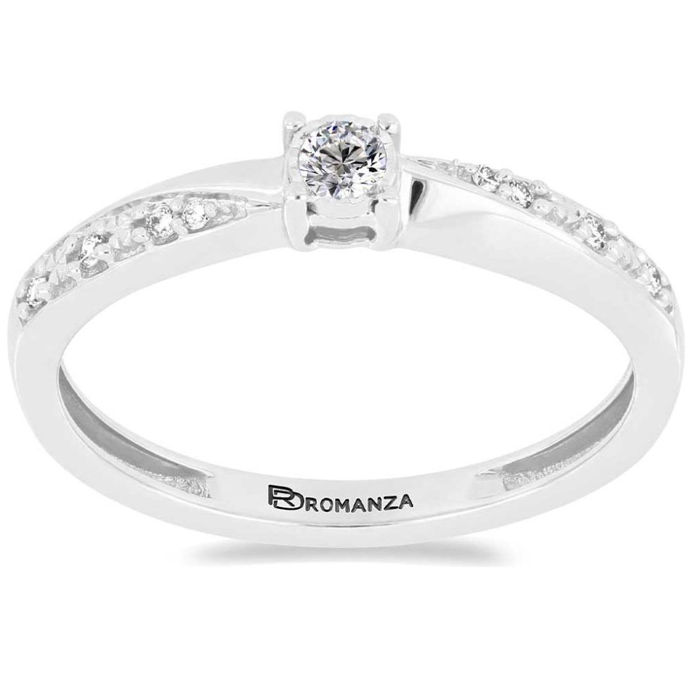 Anillo de Compromiso Oro Blanco 14K y 0.10 Qts Diamante Romanza