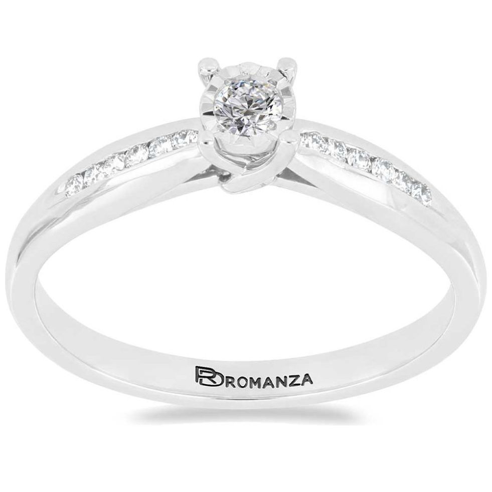 Anillo de Compromiso Oro Blanco 14K y 0.15 Qts Diamante Romanza