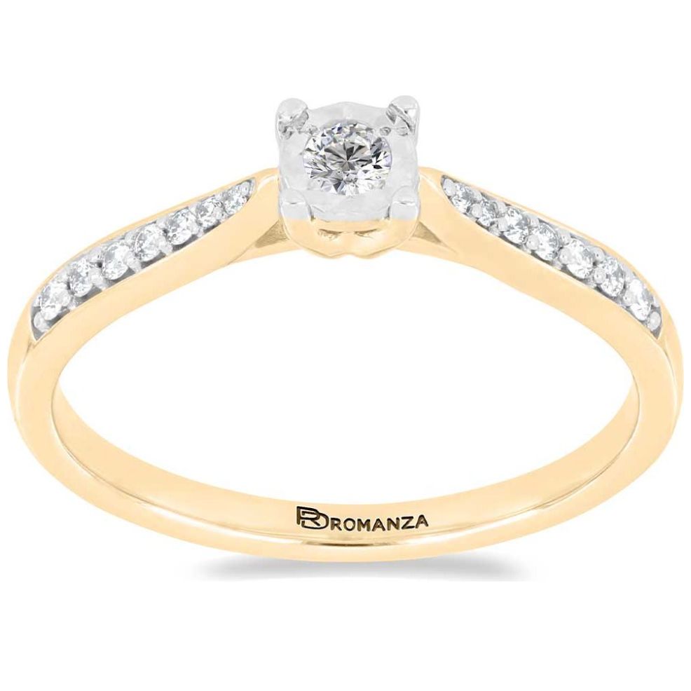 Anillo de Compromiso Oro Amarillo 14K y 0.16 Qts Diamante Romanza