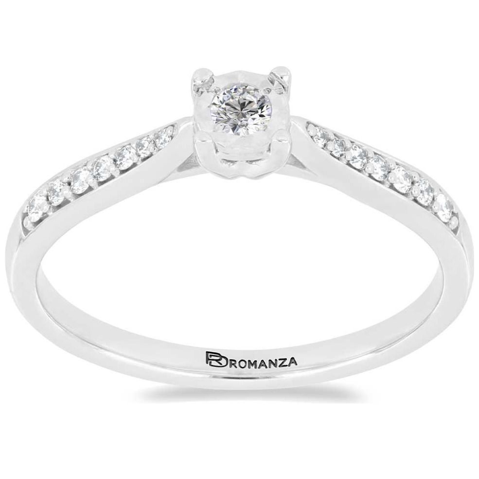 Anillo de Compromiso Oro Blanco 14K y 0.16 Qts Diamante Romanza