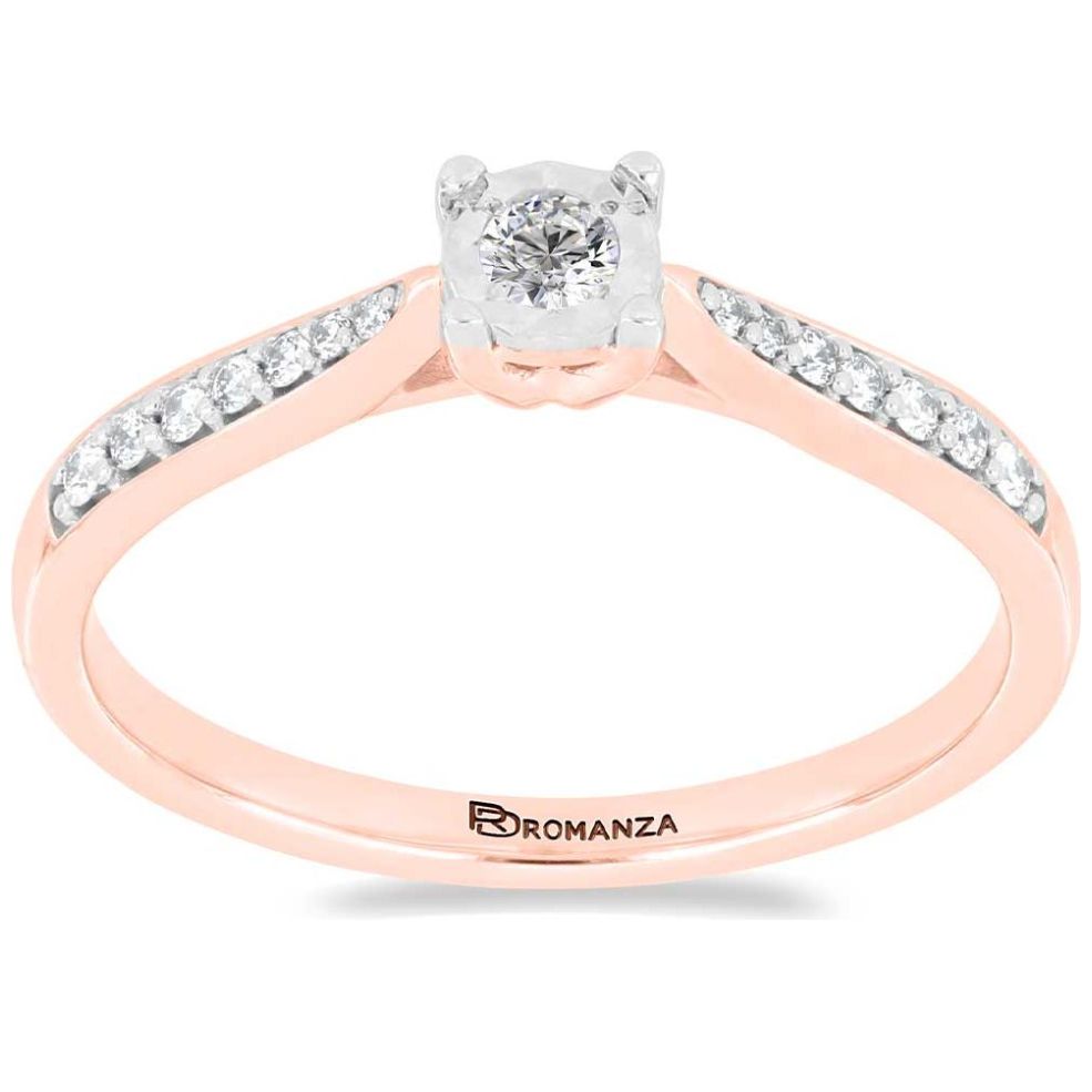 Anillo Solitario Oro Rosa 14Kt y 0.16 Qts Diamante Romanza