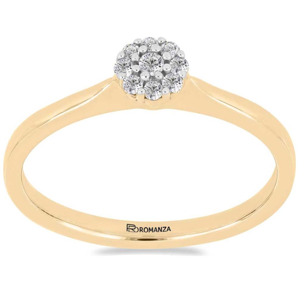 Anillo de Compromiso Roseta Oro Amarillo 14K y 0.10 Qts Diamante Romanza