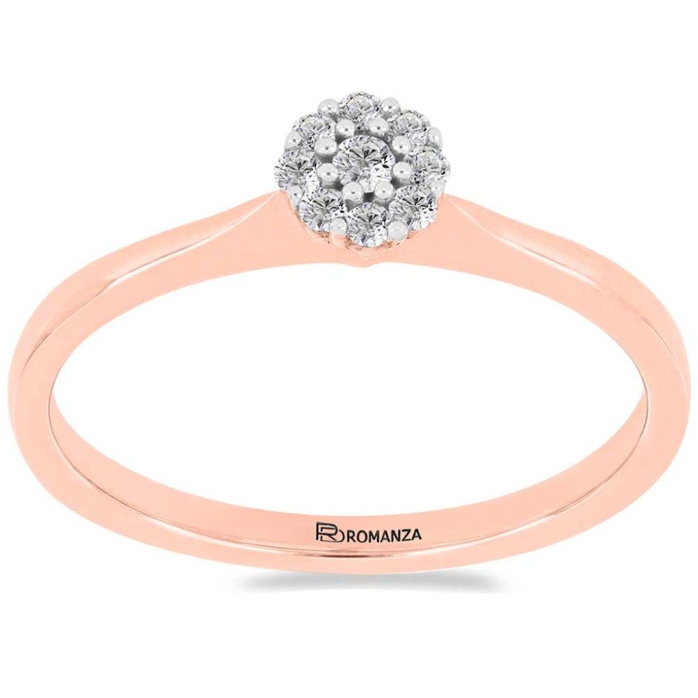 Anillo Solitario Roseta Oro Rosa 14Kt y 0.10 Qts Diamante Romanza