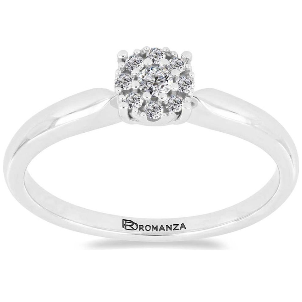 Anillo de Compromiso Roseta Oro Blanco 14K y 0.12 Qts Diamante Romanza