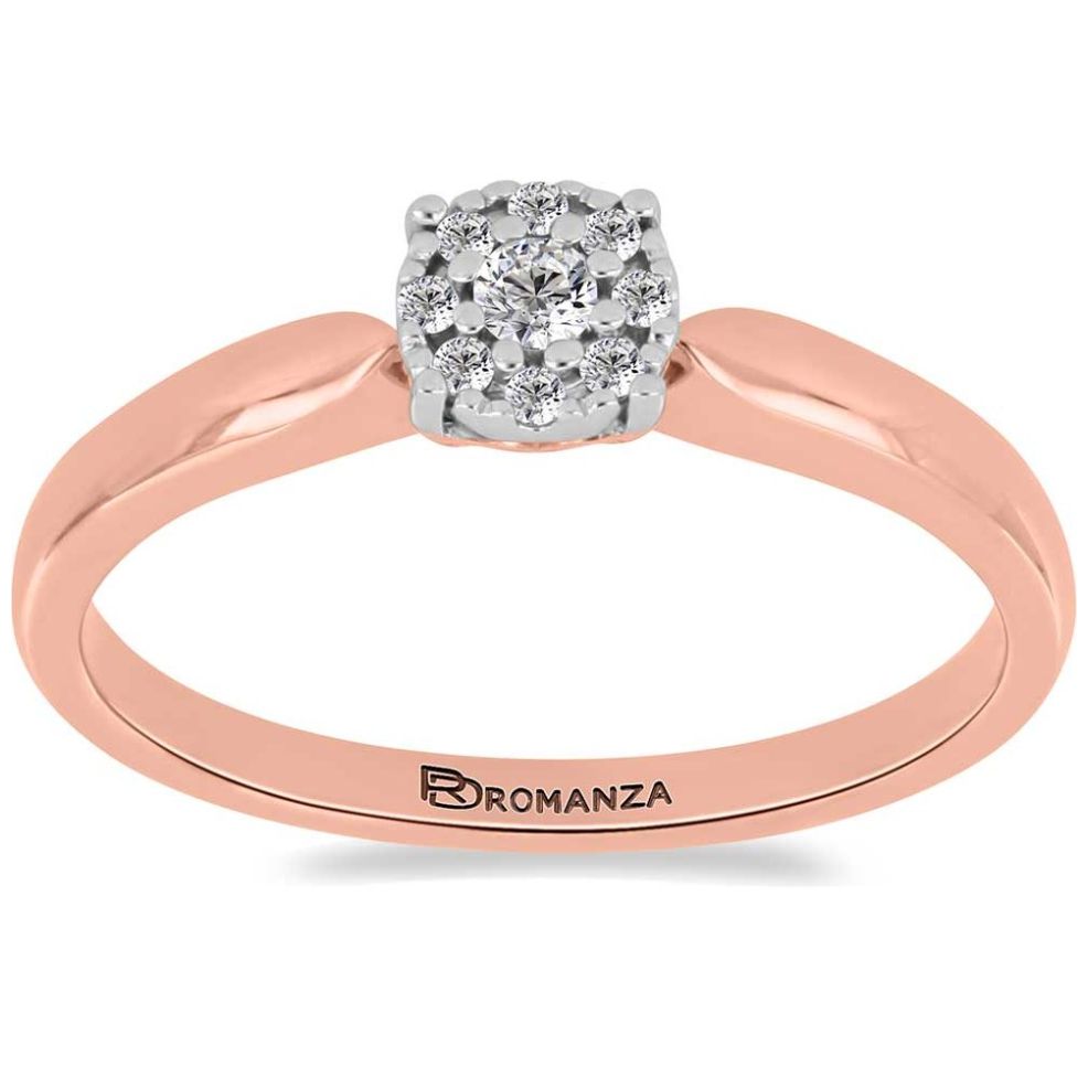 Solitario Roseta Oro Rosa 14K y 0.12 Ct Diamante Romanza